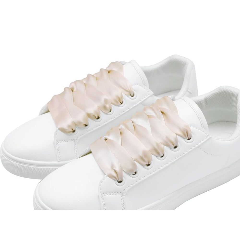 1 Pair Flat Satin Ribbon Wide Shoestrings Colorful Shoe Laces Pale Pink - Picture 4 of 5